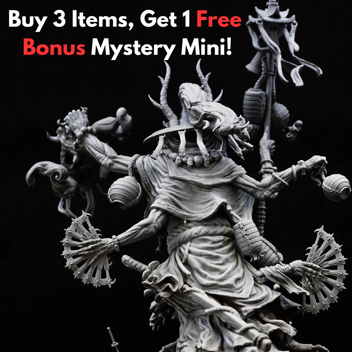 Shop wide bonus - any order of at least 3 miniatures gets a FREE BONUS mystery mini from our over 3TB library of commercially available STLs