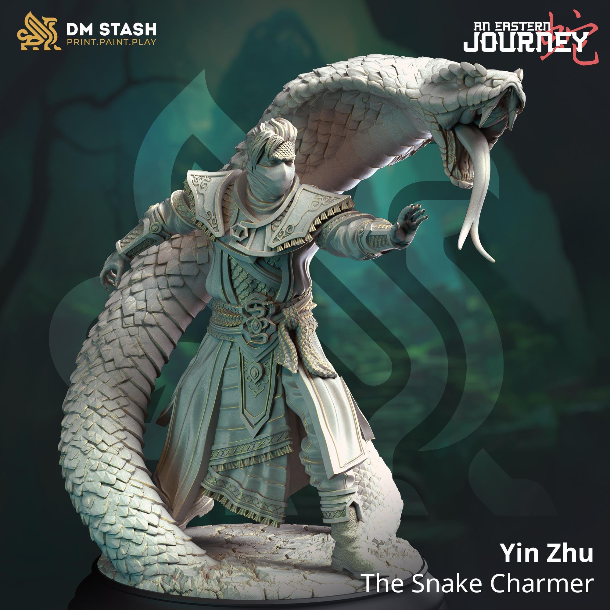 The Snake Charmer - Yin Zhu - Male Serpentfolk - Mage - Conjurer - Snake Master - Minions Caster - From DM stash release An Eastern Journey - A eastern mythos 5E campaign miniature from by DM Stash