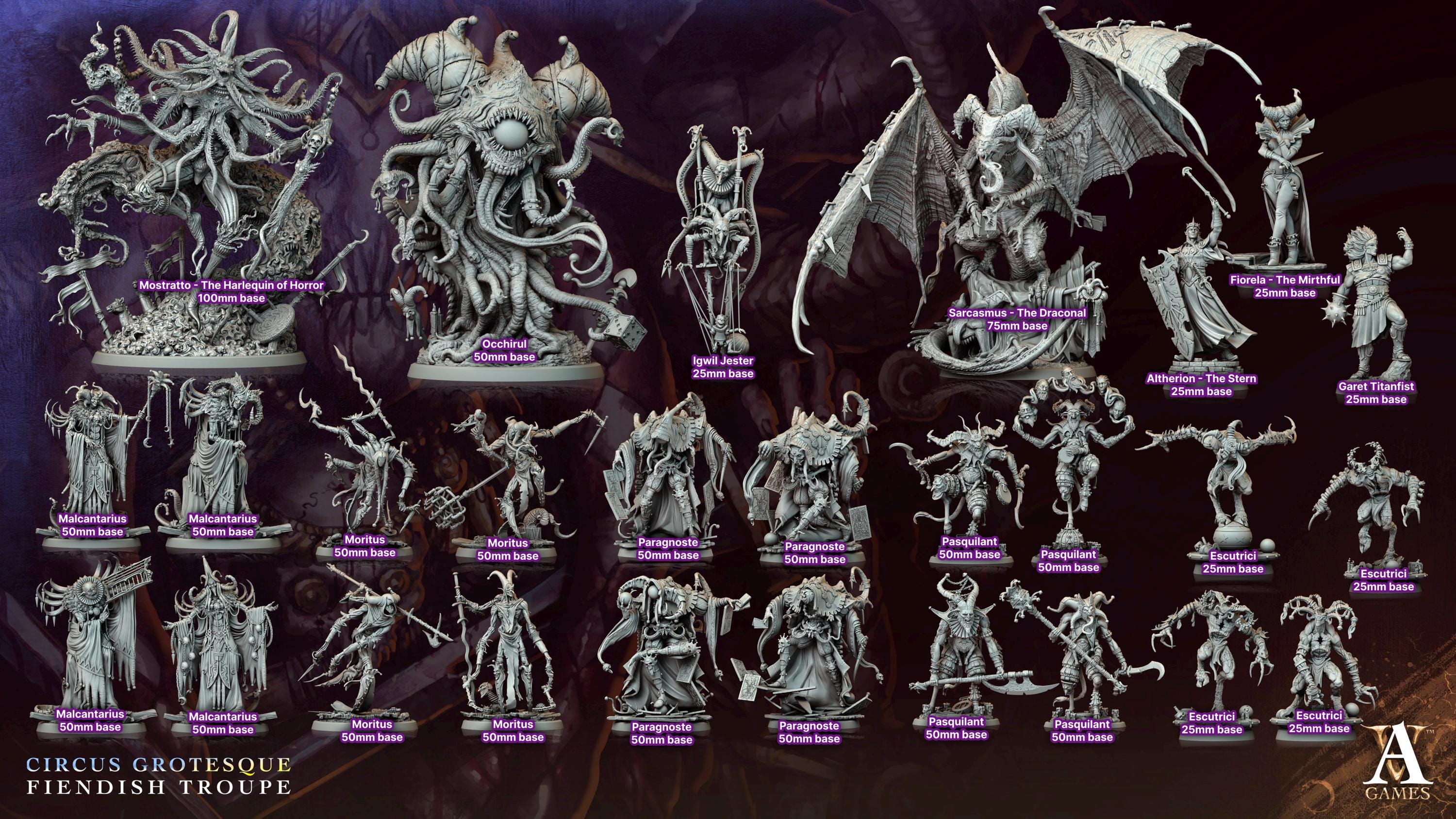 All Miniatures from Circus Grotesque Fiendish Troupe by Archvillain Games