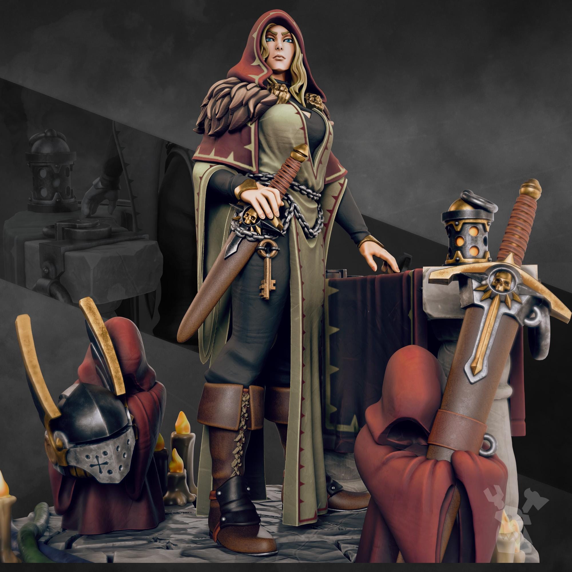 Leona the Forestborn - Female Paladin Knight - Prayer before battle - Beautiful Knight - Lioness Knight - Grimdark Miniatures and proxies by Dakkadakka